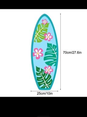 Tropical Floral Surfboard Foam Backdrop Decor in Aqua and Green